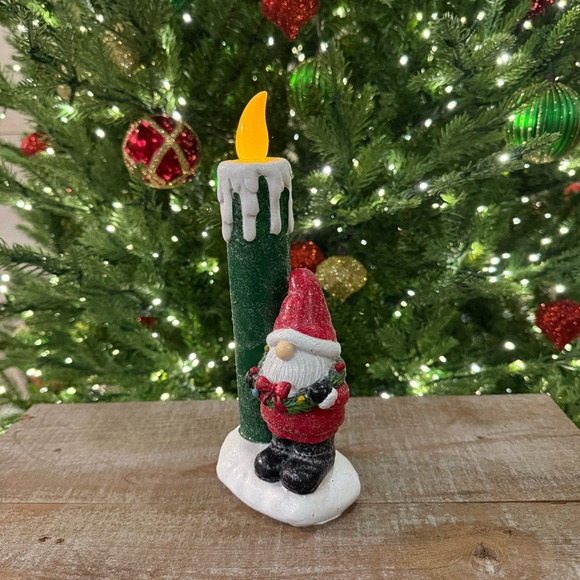 Mr. Christmas Festive Gnome Candle Green and Red - Picture 2 of 8